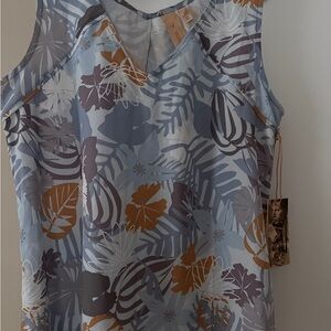 Floral Print Tank Top - Blue and Brown